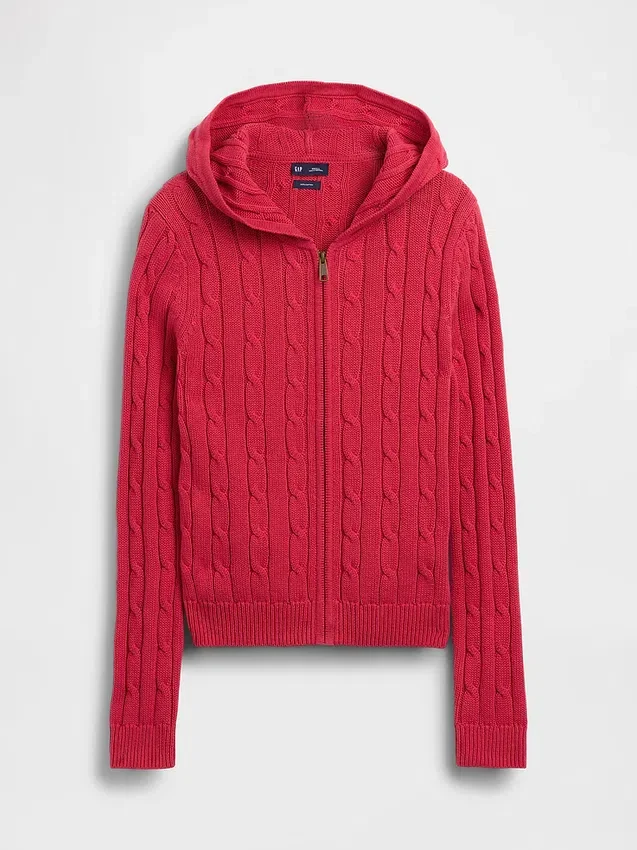 Cardigan con cremallera de punto trenzado 100 % algodón