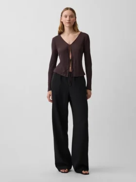 Cardigan con lazo delantero de mezcla de lino