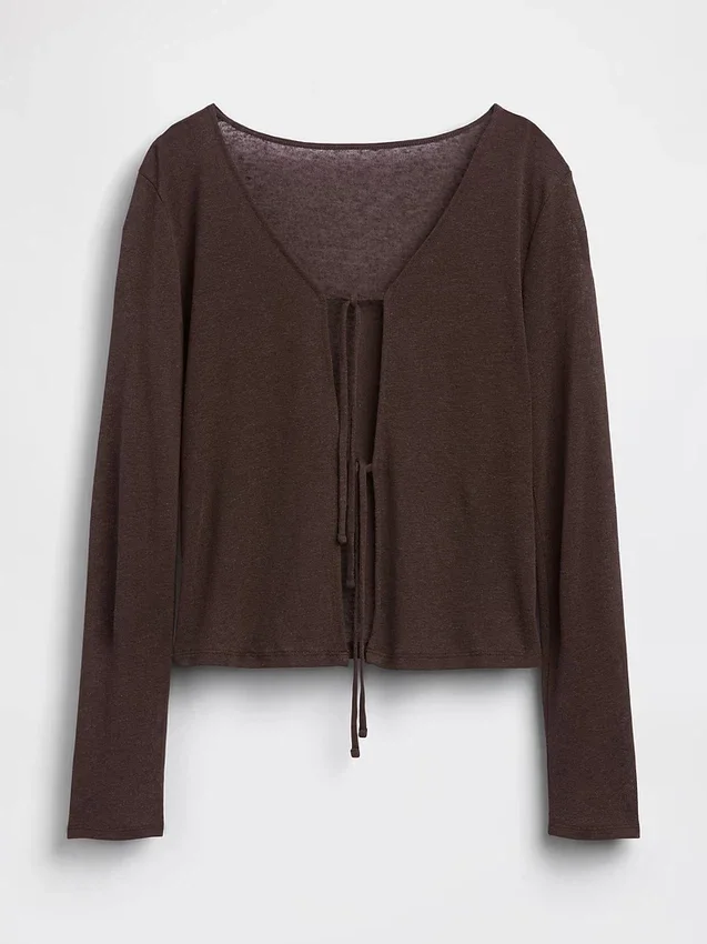 Cardigan con lazo delantero de mezcla de lino