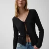 Cardigan con lazo delantero de mezcla de lino