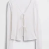 Cardigan con lazo delantero de mezcla de lino