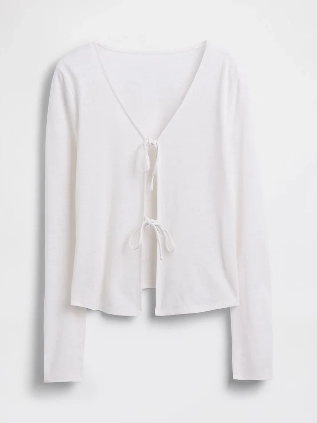 Cardigan con lazo delantero de mezcla de lino