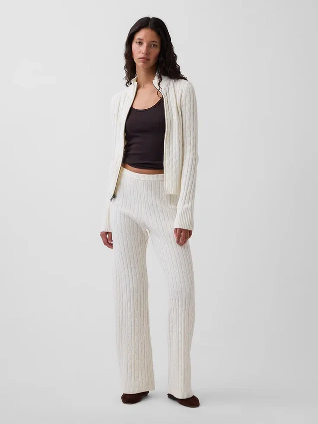 Cardigan corto con cremallera y tejido trenzado CashSoft