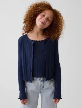 Cardigan infantil de punto acanalado con punto calado