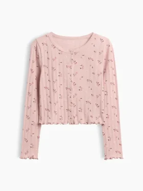 Cardigan infantil de punto acanalado con punto calado