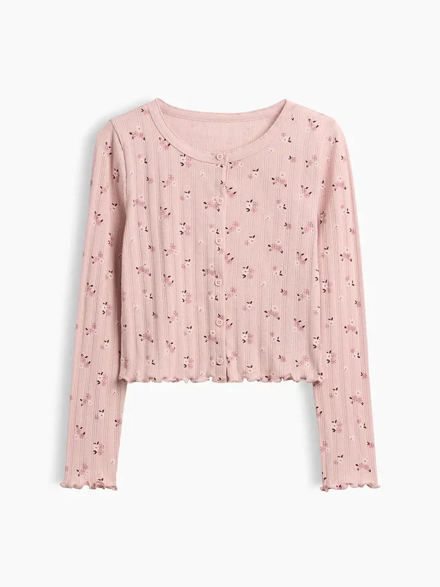 Cardigan infantil de punto acanalado con punto calado