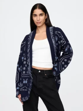 Cardigan tipo chal con flecos de mezcla de algodón