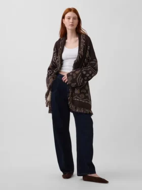 Cardigan tipo chal con flecos de mezcla de algodón