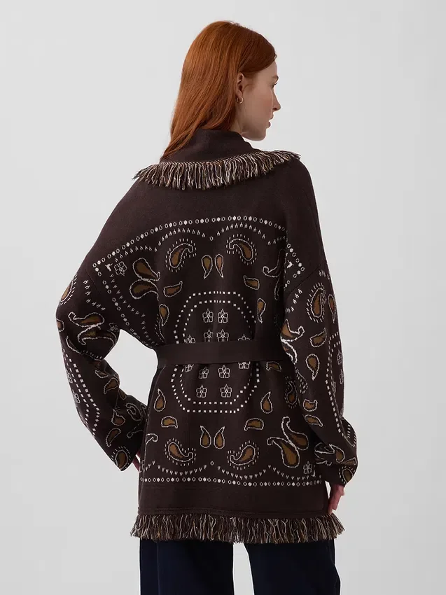 Cardigan tipo chal con flecos de mezcla de algodón