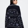 Cardigan tipo chal con flecos de mezcla de algodón