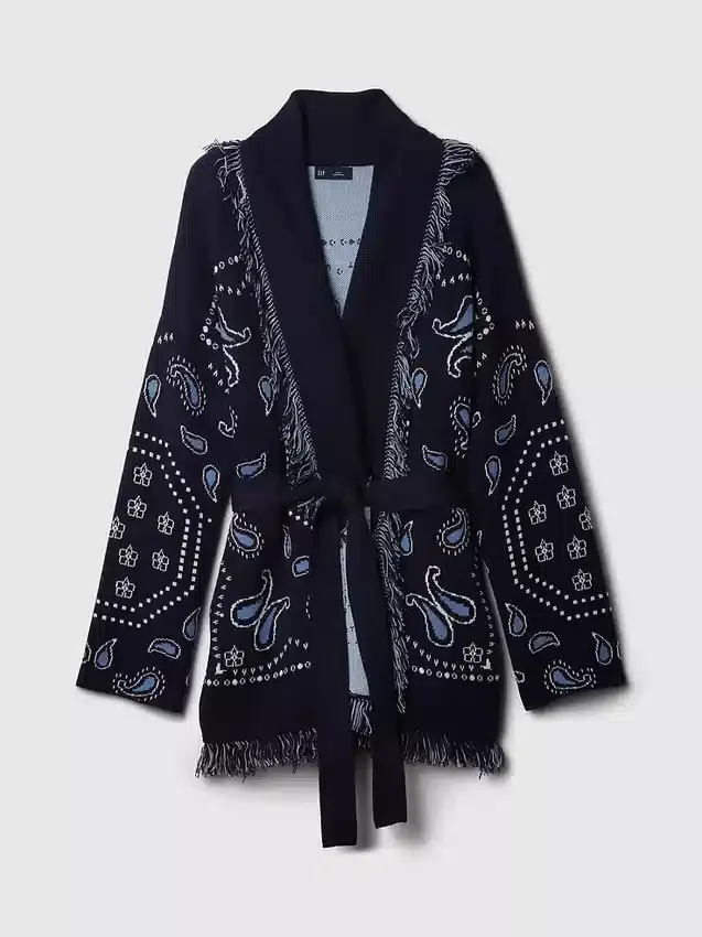 Cardigan tipo chal con flecos de mezcla de algodón