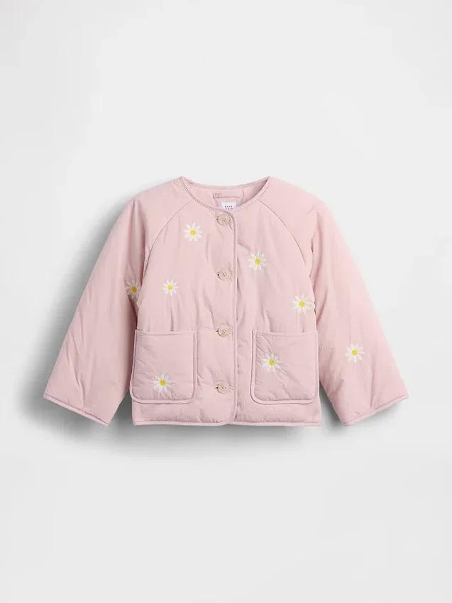 Chaqueta acolchada con bordado floral para bebés y niños