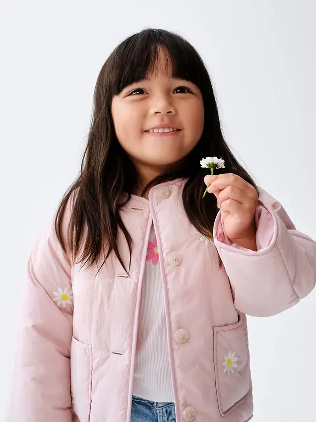 Chaqueta acolchada con bordado floral para bebés y niños