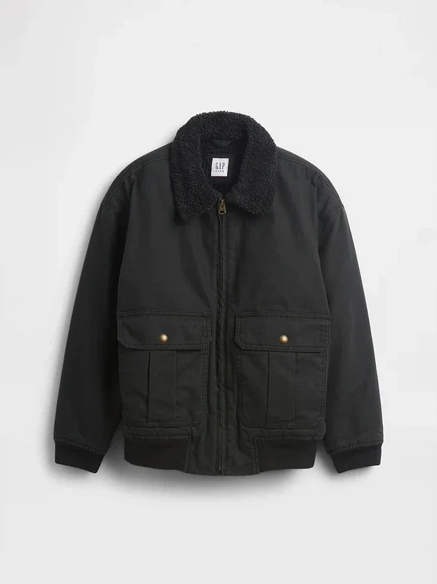 Chaqueta bomber de lona con forro de sherpa para niños