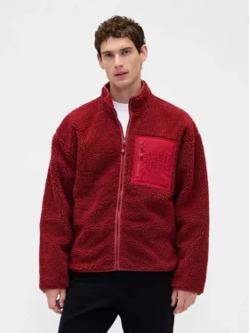 Chaqueta con cremallera de sherpa reciclado y logo extragrande