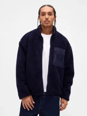 Chaqueta con cremallera de sherpa reciclado y logo extragrande