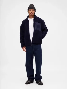 Chaqueta con cremallera de sherpa reciclado y logo extragrande