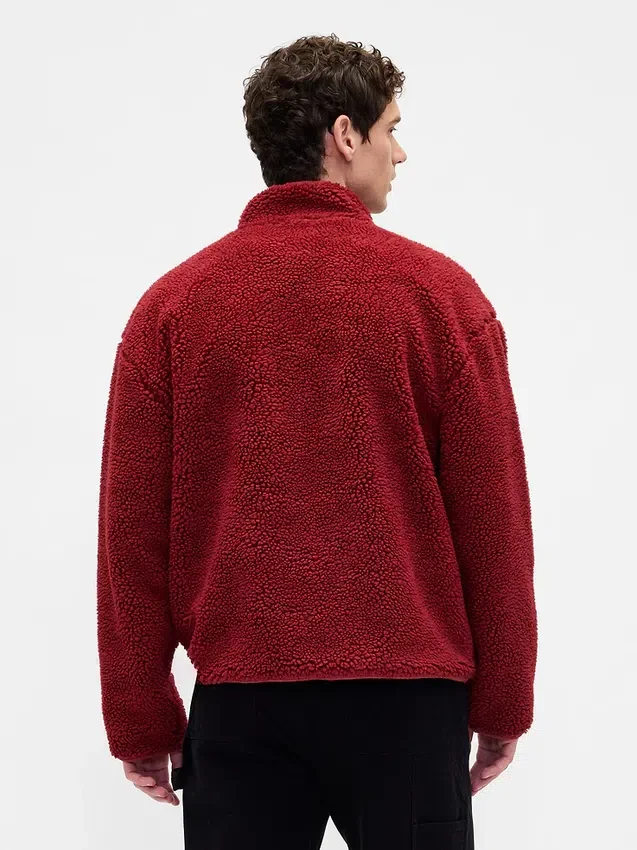 Chaqueta con cremallera de sherpa reciclado y logo extragrande