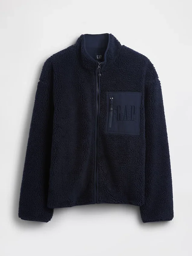 Chaqueta con cremallera de sherpa reciclado y logo extragrande
