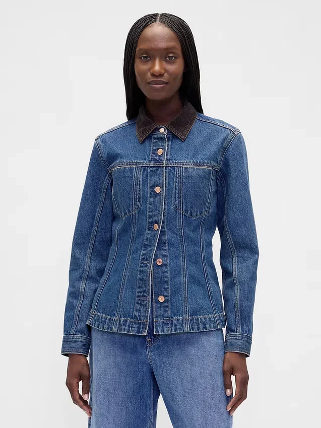 Chaqueta de mezclilla larga y ajustada