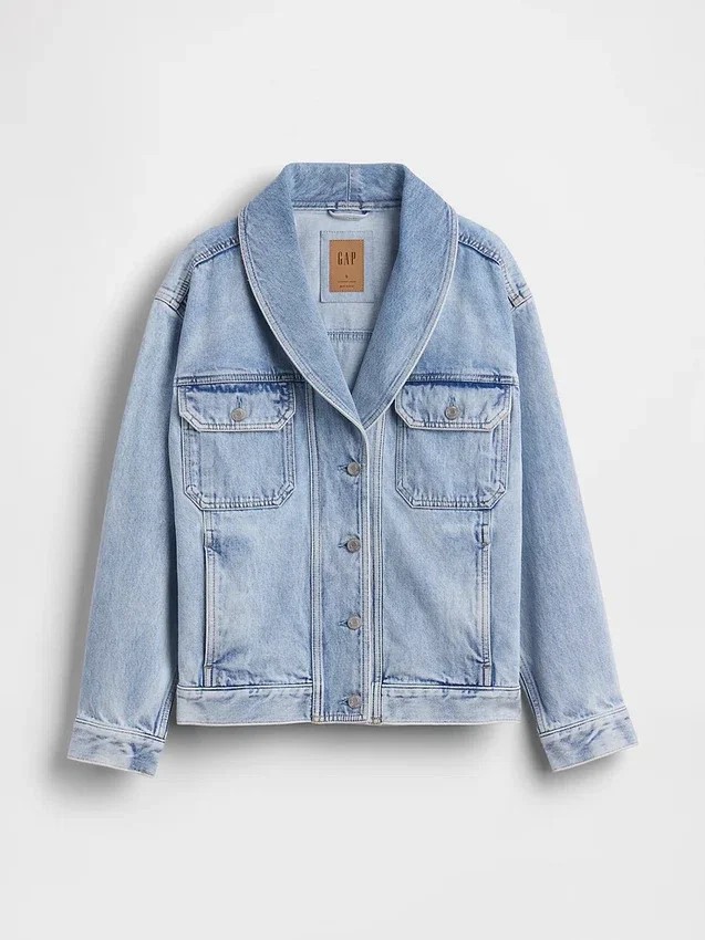 Chaqueta de mezclilla oversize con cuello chal