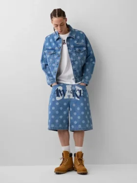 Chaqueta de mezclilla oversize con estampado de lunares Icon de GAP × Awake NY