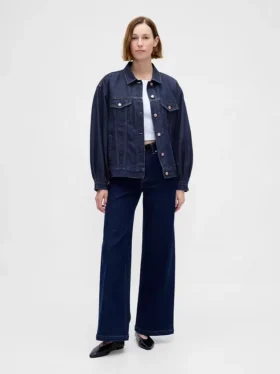 Chaqueta icónica de mezclilla oversize con mangas abullonadas ultrasuaves