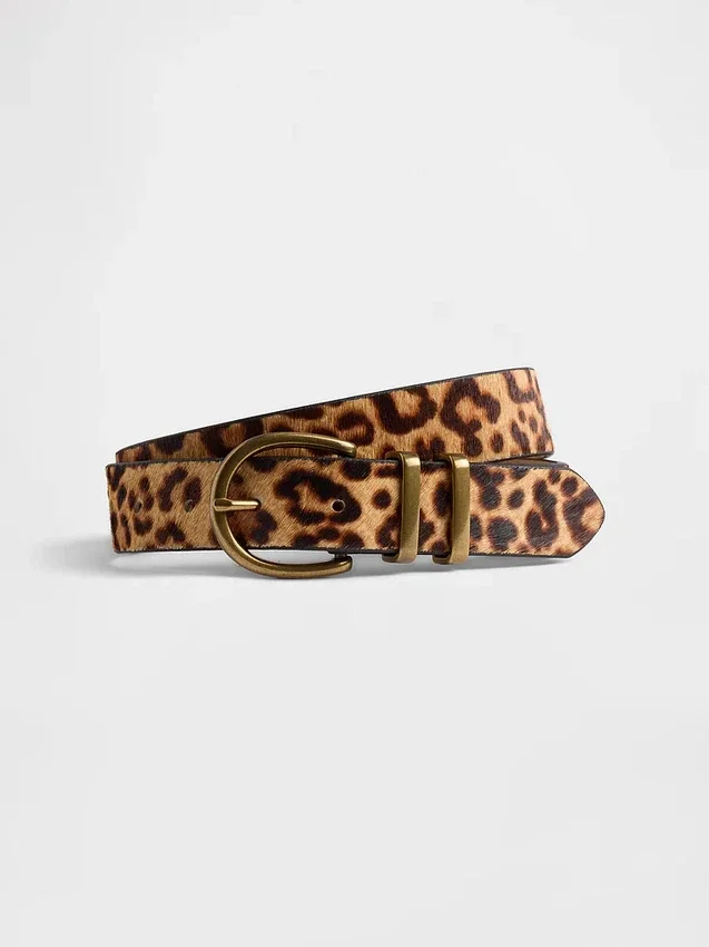 Cinturón de pelo de becerro con estampado de leopardo