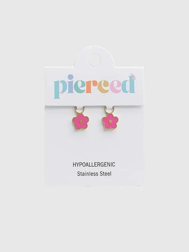 Colgante de flor rosa intenso de Pierced Co para aretes tipo huggie