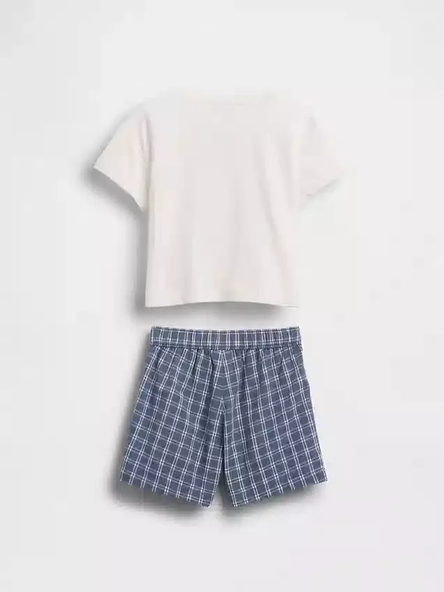 Conjunto de camiseta con diseño de langosta bebé y pantalones cortos a cuadros
