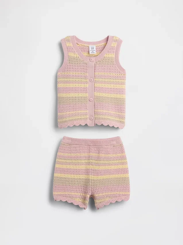 Conjunto de chaleco de rayas de ganchillo para bebé