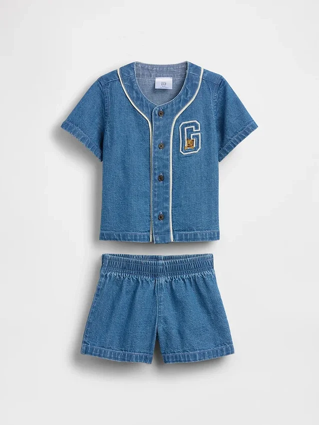 Conjunto de denim estilo universitario para bebé