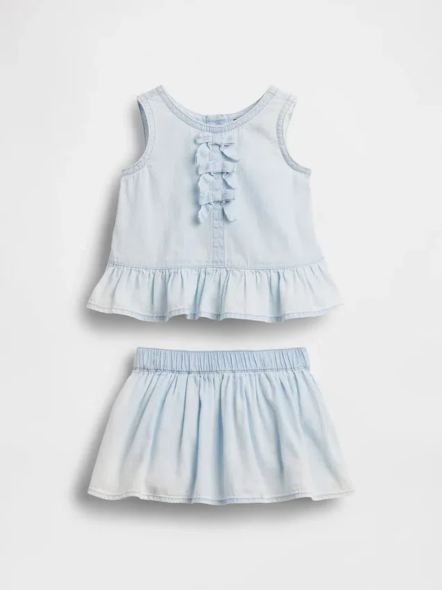Conjunto de denim para bebé con moño