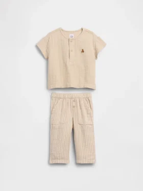 Conjunto de gasa de algodón para bebé estilo Henley