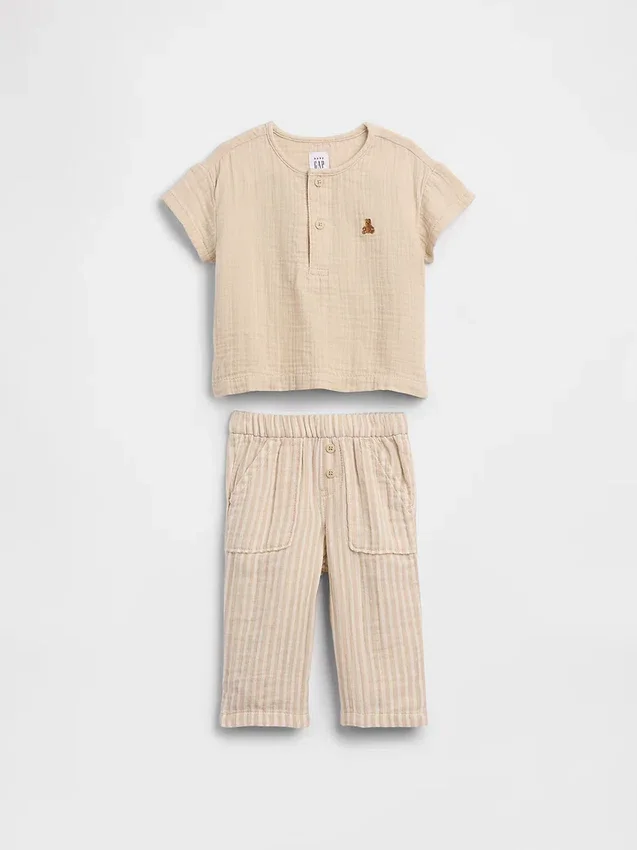 Conjunto de gasa de algodón para bebé estilo Henley