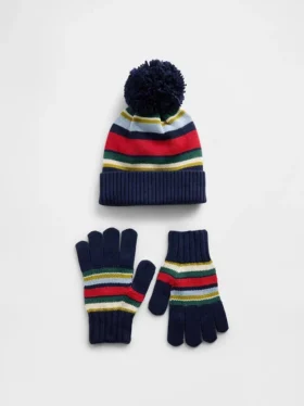 Conjunto de gorro con pompón y guantes para niños