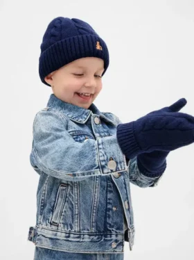 Conjunto de gorro y mitones de punto trenzado CashSoft para Bebé y Niño