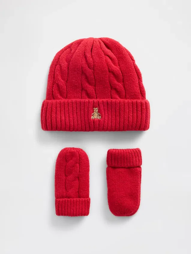 Conjunto de gorro y mitones de punto trenzado CashSoft para Bebé y Niño