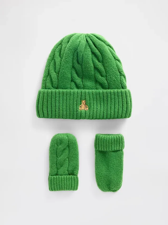 Conjunto de gorro y mitones de punto trenzado CashSoft para Bebé y Niño