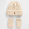 Conjunto de gorro y mitones de punto trenzado CashSoft para Bebé y Niño