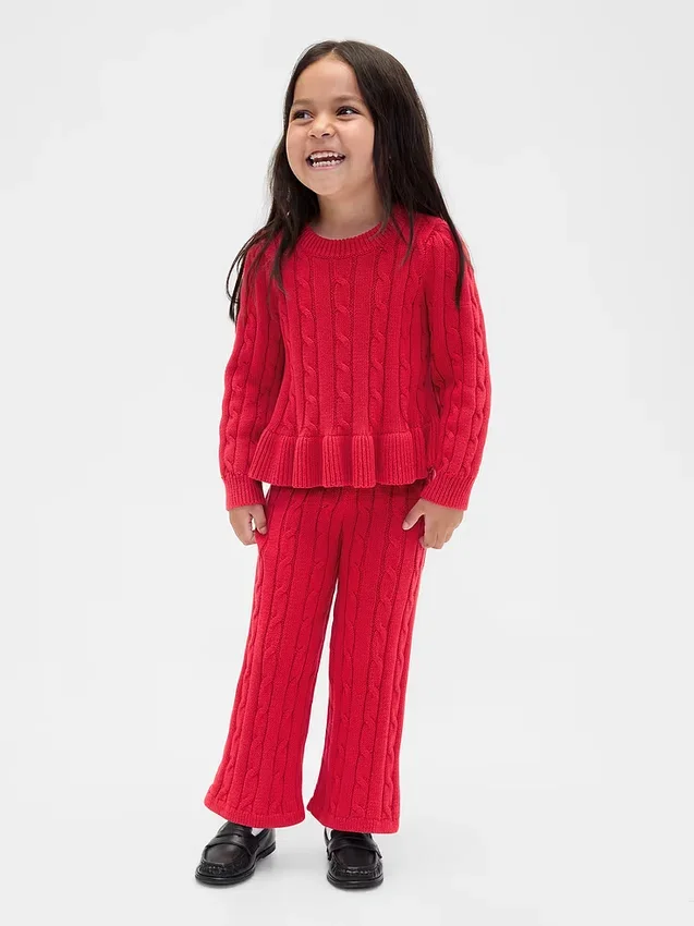 Conjunto de jerséu de punto trenzado para bebés y niños