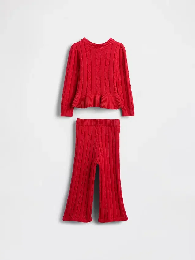 Conjunto de jerséu de punto trenzado para bebés y niños