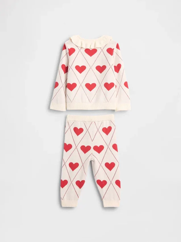 Conjunto de jerséu tipo cárdigan con cuello de volantes para bebé