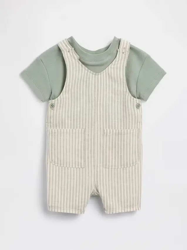 Conjunto de overol corto de lino y algodón para bebé