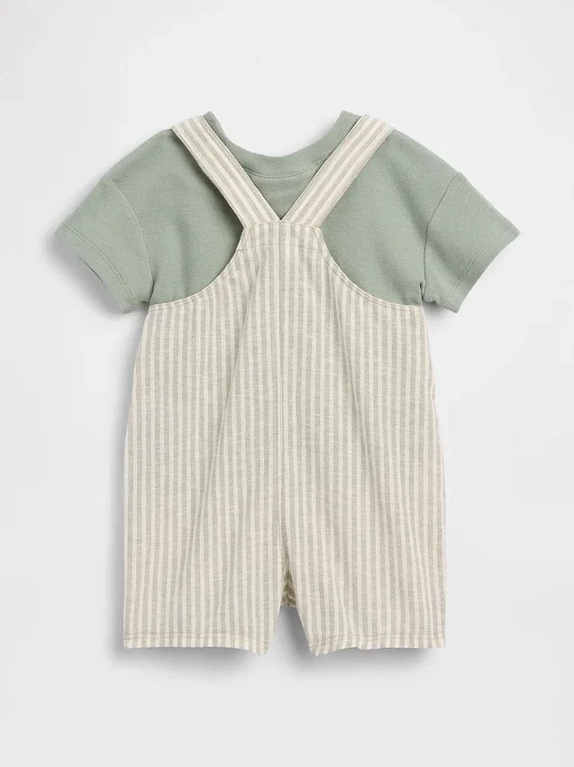 Conjunto de overol corto de lino y algodón para bebé