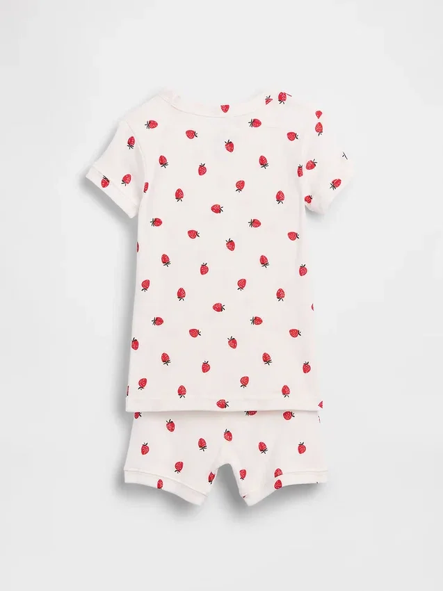Conjunto de pijama corto de algodón orgánico cepillado con estampado de fresas para Bebé y Niño