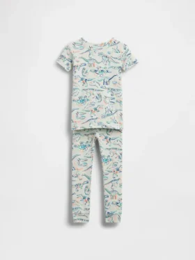 Conjunto de pijama de algodón orgánico cepillado con estampado de dinosaurios para bebés y niños