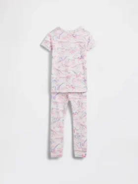 Conjunto de pijama de algodón orgánico cepillado con estampado de dinosaurios para bebés y niños