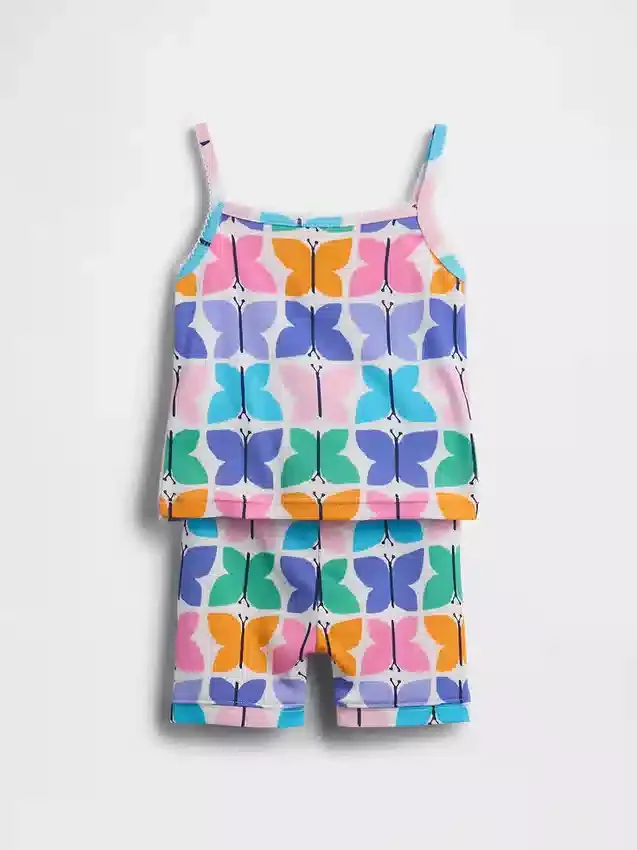 Conjunto de pijama de algodón orgánico cepillado con estampado de mariposas para Bebé y Niño (camiseta sin mangas y pantalones cortos)