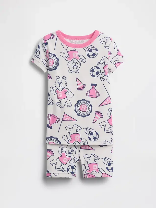 Conjunto de pijama de algodón orgánico cepillado con logo de oso para Bebé y Niño
